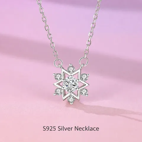 S925 Sterlingsilber Moissanit Schneeflocke Anhänger Halskette Für Damen Zirkonia Hexagramm Stern Anhänger Verschluss Choker Schmuck Geschenk