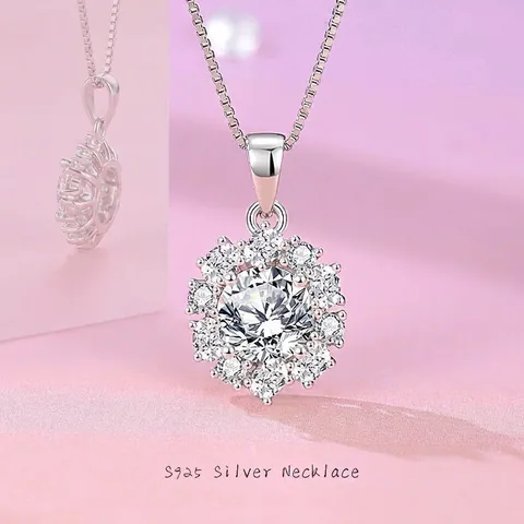 Collier Pendentif Flocon de Neige en Argent Sterling 925 Moissanite Élégant Bijou en Zircone Taille Ronde pour Femme Cadeau d'Anniversaire
