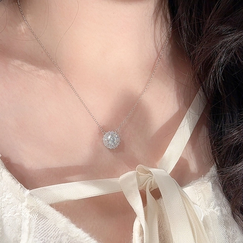 925 Sterling Silver Moissanite Sunflower Pendant Necklace Zirconia Halo Design Fashion Clavicle Chain Jewelry For Women