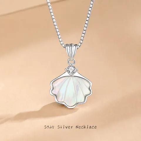 925 Sterling Zilver Schelp Hanger Halsketting Vrouwen Wit Kunstparelmoer Zirkonia Venetiaanse Ketting Sieraden Cadeau
