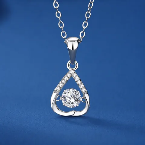 925 Sterling Silver Dancing Moissanite Heart Pendant Necklace For Women Rose White Gold Plated Zirconia Chain Necklace