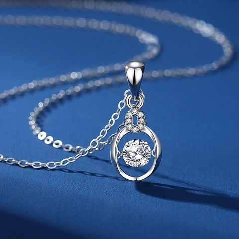 S925 Sterling Silver Dancing Stone Moissanite Necklace Women Elegant Round Blue Zirconia Pendant Heart Chain Jewelry Gift
