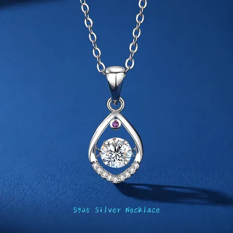 925 Sterling Silver Dancing Heart Moissanite Zirconia Pendant Necklace Waterdrop Simple Fashion Jewelry For Women Gift