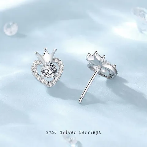 925 Sterling Silver Heart Crown Stud Earrings With Cubic Zirconia Elegant Minimalist Rose Gold White Gold Jewelry For Women