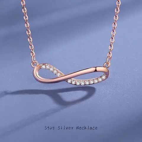S925 Sterling Silver Infinity Love Pendant Necklace Rhinestone Inlaid Infinite Jewelry Fashion Neck Chain For Women Valentine Gift
