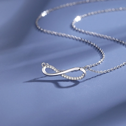 S925 Sterling Silver Infinity Love Pendant Necklace Rhinestone Inlaid Infinite Jewelry Fashion Neck Chain For Women Valentine Gift