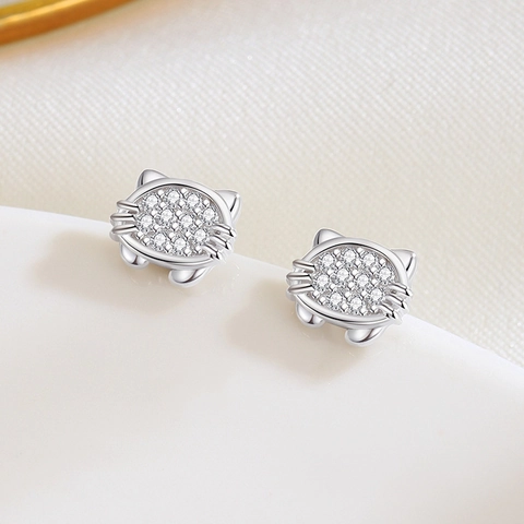 Orecchini a Bottone a Forma di Gatto in Argento Sterling 925 Semplici Simpatici Orecchini con Zirconia Intarsiata Colore Oro Rosa Argento Gioielli Moda per Donna
