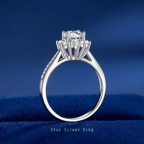 Luxus 925 Sterlingsilber Moissanit Verlobungsring Sonnenblume Halo Rundschliff Zirkonia Hochzeitsring Für Damen Schmuck Geschenk