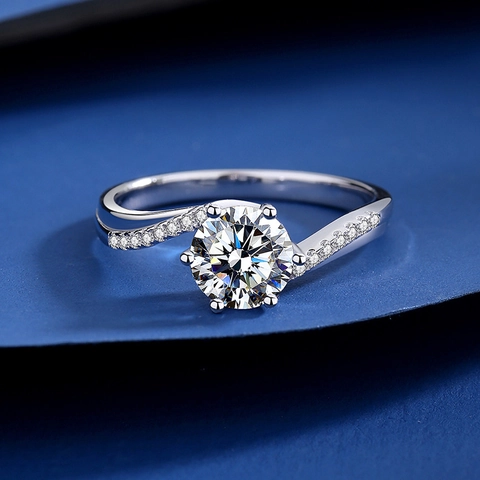 925 Sterling Silver Moissanite Ring For Women Classic Twisted Arm 1 Carat Four Prong Zirconia Wedding Engagement Adjustable Open Ring Jewelry