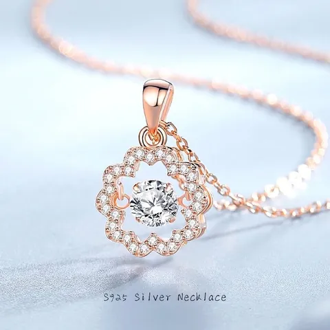 Collana con Pendente in Argento Sterling 925 Fiore di Ciliegio Moissanite per Donna Pietra Danzante Zirconia Gioielli
