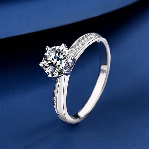 Luxus S925 Sterlingsilber Moissanit Ring Für Damen Klassische Sechs Krallen Rundschliff Verlobung Hochzeit Schmuck Elegantes Geschenk