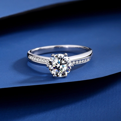 Luxus S925 Sterlingsilber Moissanit Ring Für Damen Klassische Sechs Krallen Rundschliff Verlobung Hochzeit Schmuck Elegantes Geschenk