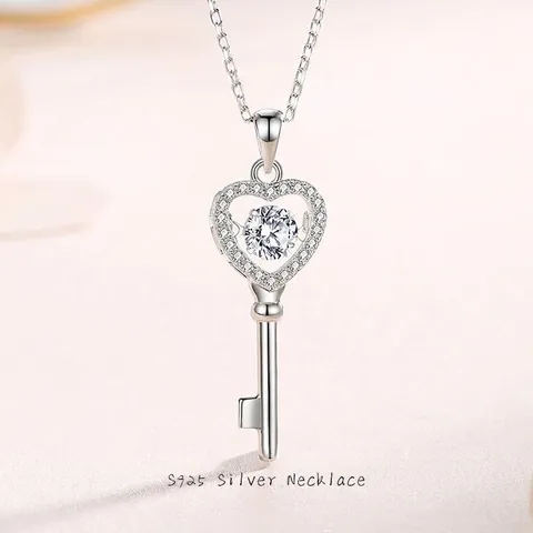 925 Sterling Zilver Hart Sleutel Moissaniet Zirconia Hanger Halsketting Elegant Verguld Ingelegde Vrouwen Sieraden Voor Bruiloft Feest