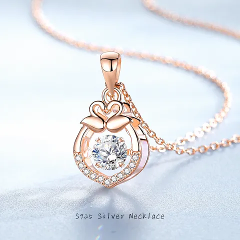 925 Sterling Silver Swan Heart Pendant Necklace For Women Moissanite Zirconia Dancing Stone Light Luxury Jewelry Birthday Gift