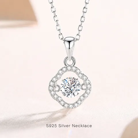 S925 Sterling Silver Dancing Moissanite Four Leaf Clover Pendant Necklace For Women Sparkly Cubic Zirconia Dainty Jewelry Gift