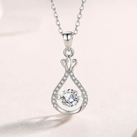 925 Sterling Silver Moissanite Necklace Dancing Stone Water Drop Crown Pendant Fashion Jewelry Gift For Women