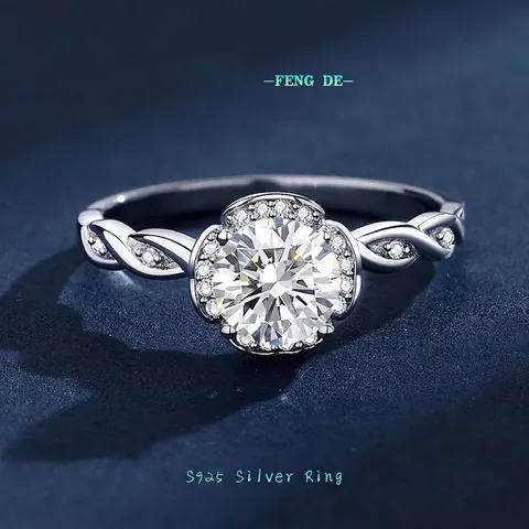 S925 Sterlingsilber Ein Karat Moissanit Ring Für Damen Rundschliff Zirkonia Halo Verdrehtes Band Verlobungsring Mode Schmuck