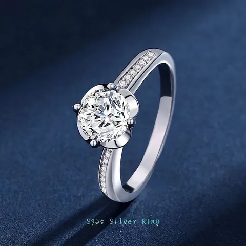 Klassischer S925 Sterlingsilber Vier-Krappen Moissanit Zirkonia Ring Für Damen Luxus Verlobung Hochzeit Brautschmuck Geschenk