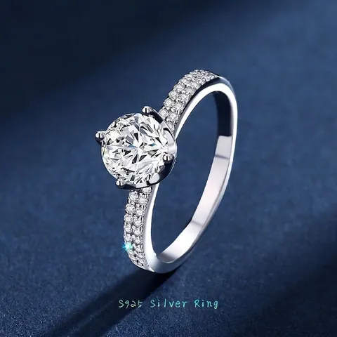 Luxus 925 Sterlingsilber Ring Rund D Farbe Moissanit Zirkonia Eingelegter Verlobungsring Schmuck Für Damen Valentinstag Geschenk