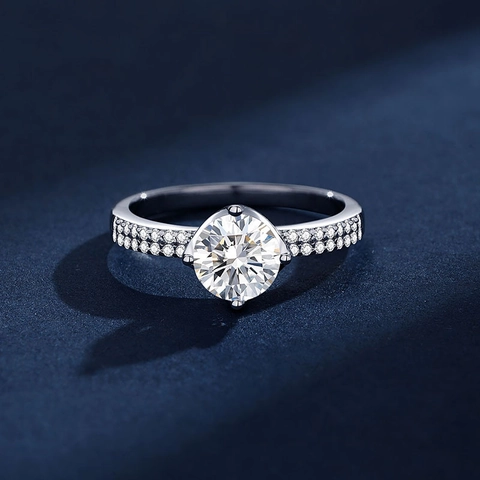 Luxus 925 Sterlingsilber Ring Rund D Farbe Moissanit Zirkonia Eingelegter Verlobungsring Schmuck Für Damen Valentinstag Geschenk