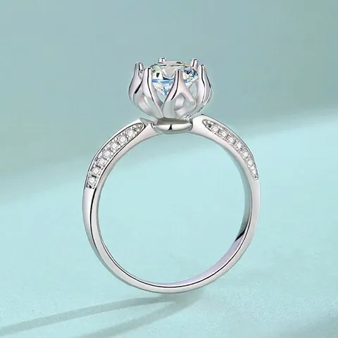 Klassischer Lotus Sechs-Klauen-Ring Aus 925 Sterlingsilber Für Damen Funkelnder Moissanit Zirkonia Verlobungsring Hochzeitsband Schmuck Geschenk