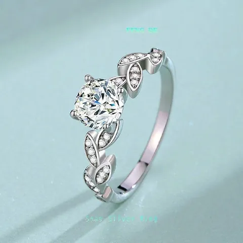 925 Sterlingsilber Moissanit Ring Für Damen Eleganter Natur Blatt Design Verstellbarer Verlobungsring Zirkonia Strass Schmuck Geschenk