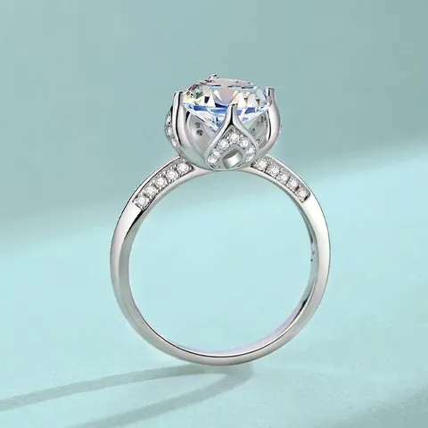 S925 Sterlingsilber Moissanit Ring Luxus Blume Lotus Zirkonia Verstellbarer Fingerring Verlobung Schmuck Für Damen