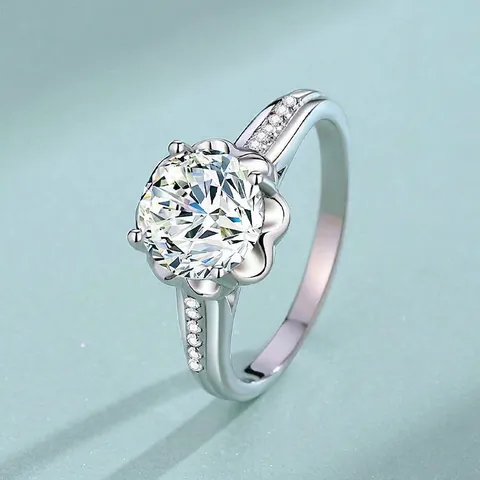 Anillo Clásico de Plata de Ley 925 de 4 Garras para Mujer Moissanita Circonia Corte Redondo Compromiso Boda Joyería