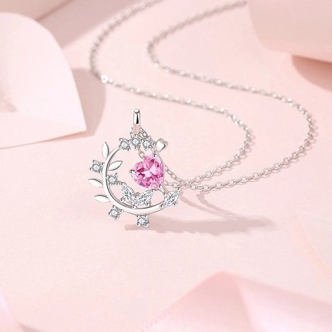 925 Sterlingsilber Herz Mond Anhänger Halskette Rosa Zirkonia Blatt Schmetterling Schlüsselbein Kette Schmuck Für Damen Geschenk