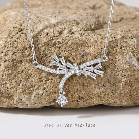 S925 Sterling Silver Bowknot Tassel Pendant Necklace For Women Elegant Minimalist Zirconia Inlaid Clavicle Chain Jewelry