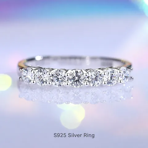 S925 Sterling Silver Moissanite Eternity Ring Women Seven Stones Half Row Zirconia Ring Sparkly Wedding Band Bridal Jewelry