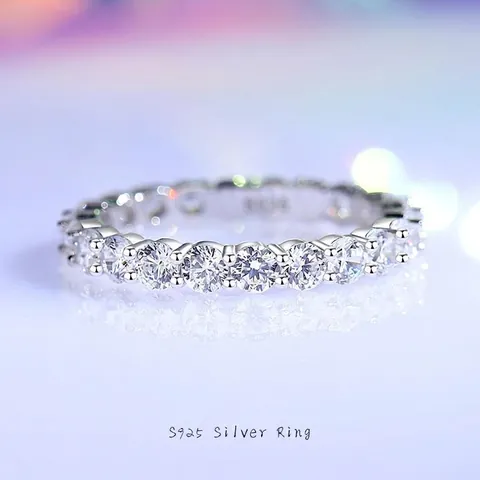 S925 Argento Sterling Anello Eternità Sovrapponibile per Donna Minimalista Zirconia Moissanite Anello a Fila Semplice Gioielli Moda