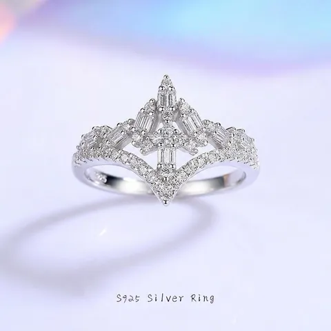S925 Sterlingsilber Krone V-Form Ring Für Damen Luxus Strass Eingelegt Geometrischer Fingerring Einfacher Modeschmuck
