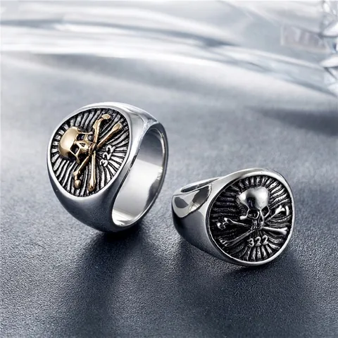 Anello con Sigillo a Teschio in Acciaio Inossidabile Punk Rock per Uomo Gioielli Antichi Vintage con Incisione 322