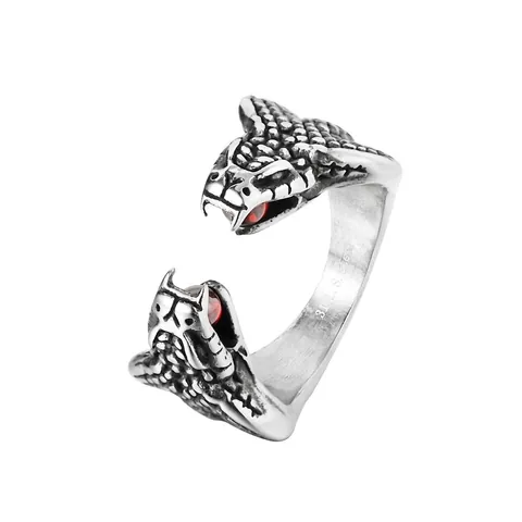 Retro Titanium Steel Double Snake Head Open Ring For Men Punk Gothic Dragon Scale Rhinestone Inlaid Adjustable Ring Fashion Jewelry Gift