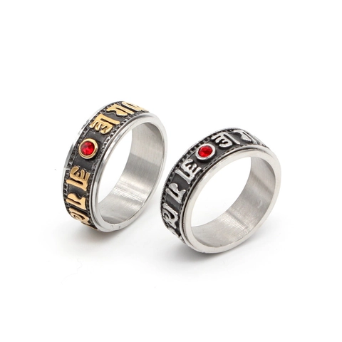 Anello Spinner in Acciaio Inossidabile Vintage Mantra a Sei Parole Anello Rotante Religioso Gioielli da Dito Buddisti
