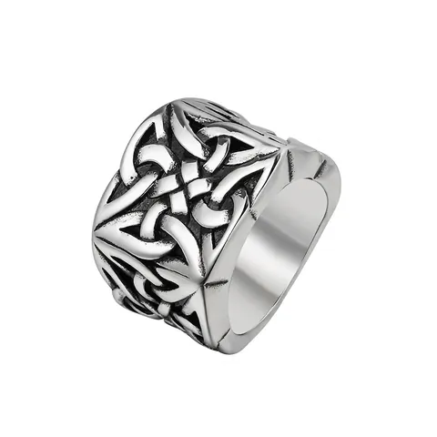 Nordic Viking Celtic Knot Ring For Men Vintage Stainless Steel Distressed Punk Biker Wide Band Ring Finger Jewelry Gift