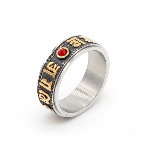Anello Spinner in Acciaio Inossidabile Vintage Mantra a Sei Parole Anello Rotante Religioso Gioielli da Dito Buddisti