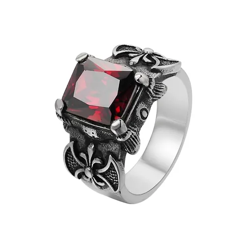 Anello in Acciaio Inossidabile con Ascia Vichinga Vintage Gotico Punk con Strass Quadrato Incastonato Anello in Metallo Retrò per Uomo Donna Gioielli