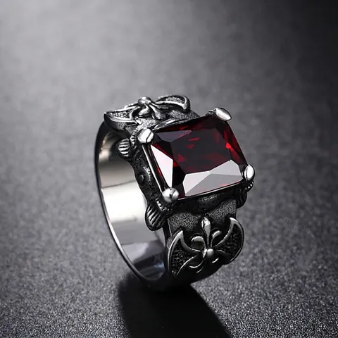 Anello in Acciaio Inossidabile con Ascia Vichinga Vintage Gotico Punk con Strass Quadrato Incastonato Anello in Metallo Retrò per Uomo Donna Gioielli
