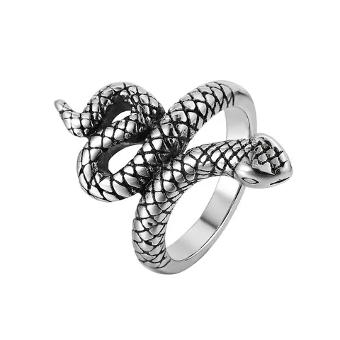 Retro Stainless Steel Snake Ring Punk Gothic Coiled Animal Wrap Finger Jewelry For Men Women Fashion Scaled Textured Rings