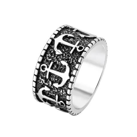 Anello in Acciaio al Titanio Largo con Ancora Vintage per Uomo Nautico Punk Effetto Invecchiato Anello da Motociclista Regalo Gioielli