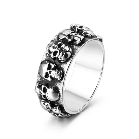 Bague Tête de Mort Gothique Acier Inoxydable Bosselé Homme Punk Band Vintage Usé Biker Bijoux Rétro Individualité Bague