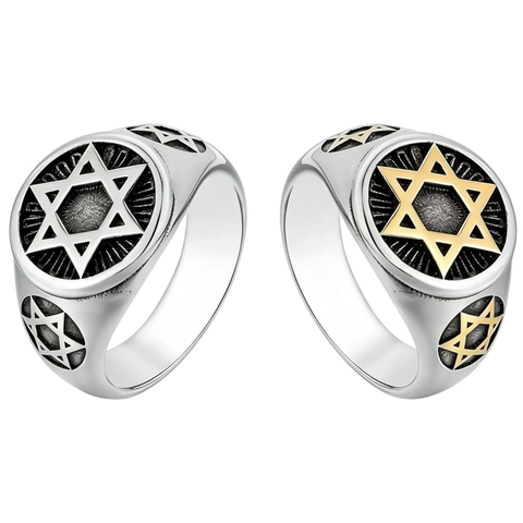 Vintage Men Stainless Steel Star of David Ring Religious Hexagram Signet Ring Retro Antiqued Jewish Jewelry For Men Gift