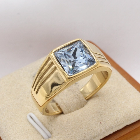 Anillo de Acero de Titanio Vintage para Hombre con Piedra Preciosa Cuadrada Incrustada Banda Chapada en Oro Plata Negro Joyería de Moda con Rayas Retro