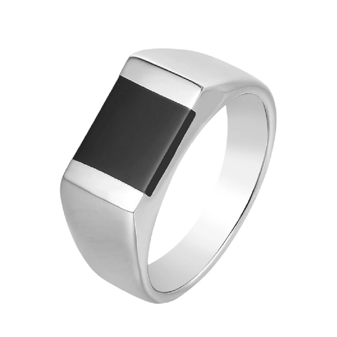Minimalist Men's Titanium Steel Ring With Black Onyx Inlay Polished Stainless Steel Signet Ring Fashion Jewelry For Men