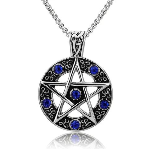 Collana con Ciondolo a Pentagramma in Acciaio al Titanio Vintage con Nodo Celtico Intarsiato con Strass Gioielli Gotici Misteriosi