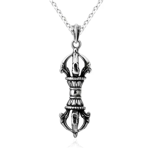 Vintage Titanium Steel Vajra Pendant Necklace Men Women Distressed Buddhist Religious Jewelry Retro Blackened Metal Pendant