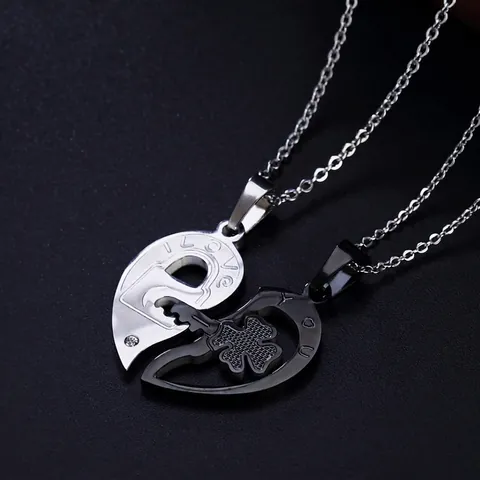 Collana In Acciaio Inossidabile Con Ciondolo Puzzle A Cuore Quadrifoglio Serratura Chiave Incisione I Love You Gioielli