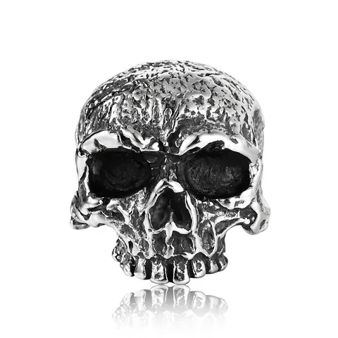 Vintage Titanium Steel Skull Ring For Men Gothic Punk Biker Jewelry Distressed Oxidized Skeleton Head Finger Ring Halloween Gift